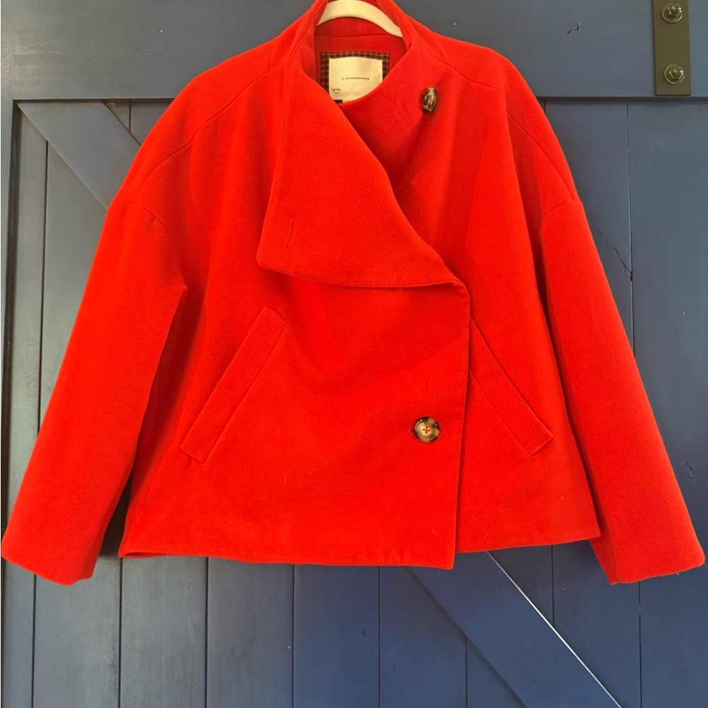 Anthropologie Red Short Pea Coat (M)